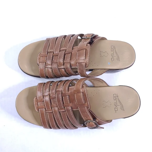 Dansko Brown Strappy Leather Adjustable Slip On Open Toe Platform Clog Sandal 37 - Picture 8 of 11